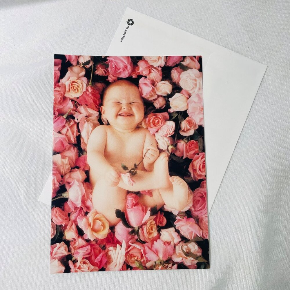 Anne Geddes Cheese Cake Baby Roses Blank Greeting Card With Recycled Envelope